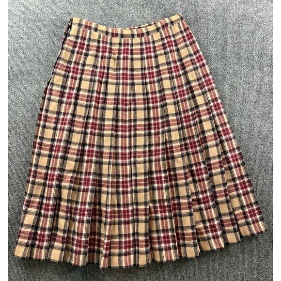 Pendleton Women's Vintage Skirt Size 12 Red Black Tan Plaid Pleated READ W/Hole - Picture 6 of 9